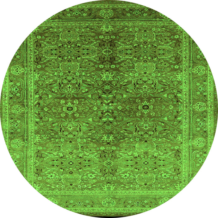 Round Machine Washable Oriental Green Industrial Area Rugs, wshurb3089grn