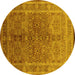 Round Oriental Yellow Industrial Rug, urb3089yw