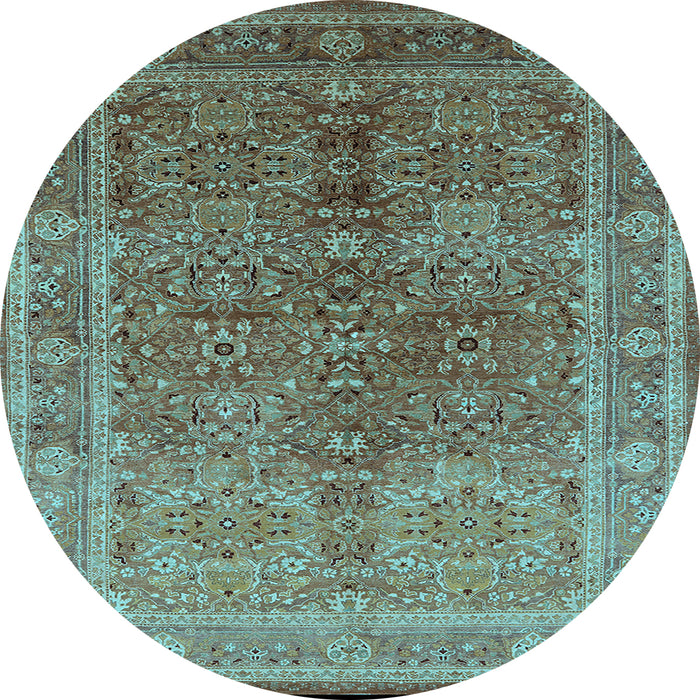 Round Machine Washable Oriental Light Blue Industrial Rug, wshurb3089lblu