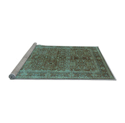 Sideview of Machine Washable Oriental Light Blue Industrial Rug, wshurb3089lblu