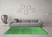 Machine Washable Oriental Emerald Green Industrial Area Rugs in a Living Room,, wshurb3089emgrn