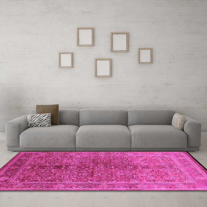 Machine Washable Oriental Pink Industrial Rug in a Living Room, wshurb3089pnk