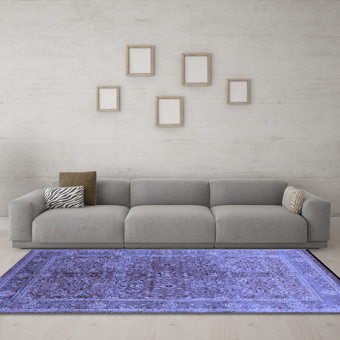 Machine Washable Oriental Blue Industrial Rug in a Living Room, wshurb3089blu