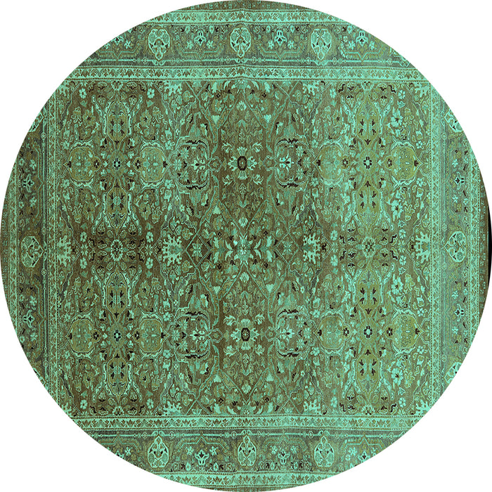 Round Machine Washable Oriental Turquoise Industrial Area Rugs, wshurb3089turq