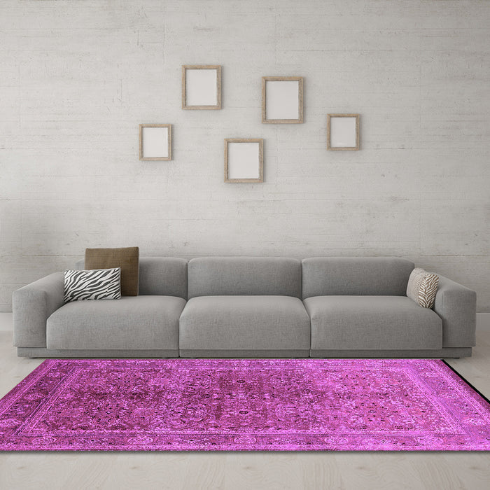 Machine Washable Oriental Purple Industrial Area Rugs in a Living Room, wshurb3089pur