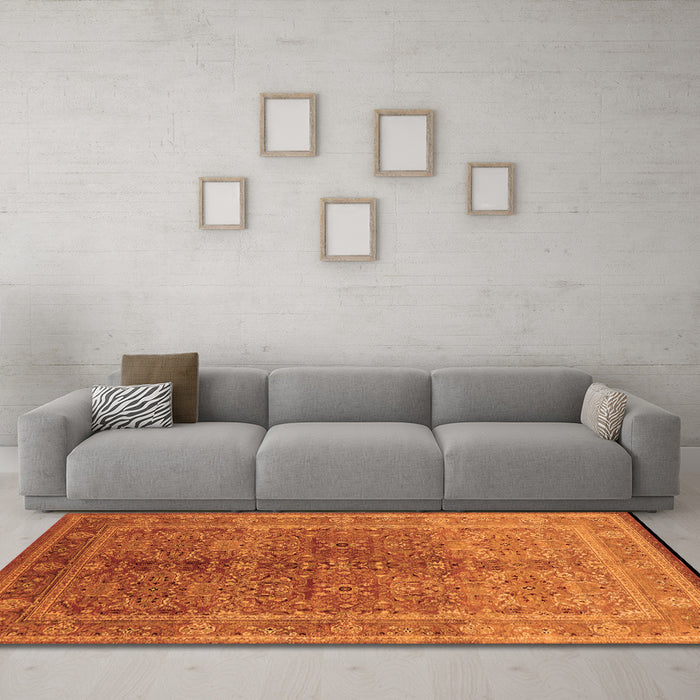 Machine Washable Oriental Orange Industrial Area Rugs in a Living Room, wshurb3089org