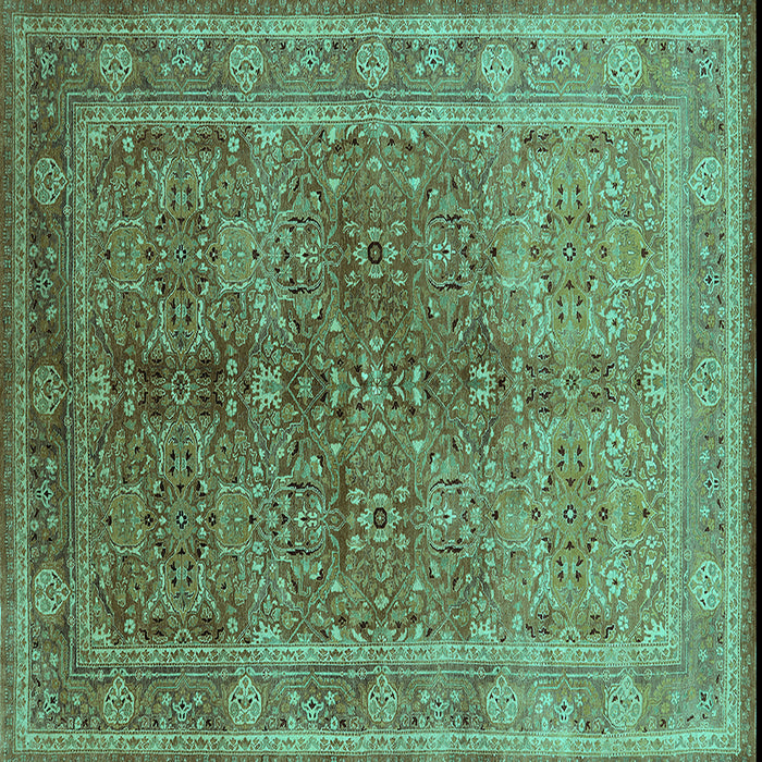 Square Machine Washable Oriental Turquoise Industrial Area Rugs, wshurb3089turq