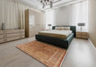 Mid-Century Modern Mahogany Brown Oriental Rug in a Bedroom, urb3089