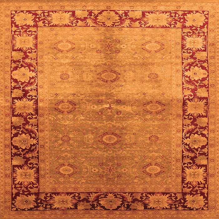 Square Machine Washable Oriental Orange Industrial Area Rugs, wshurb3090org