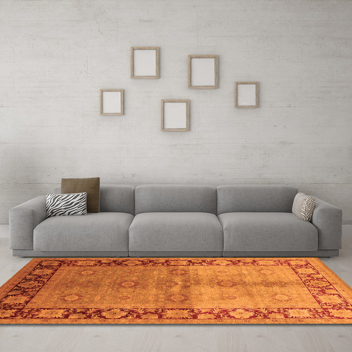 Machine Washable Oriental Orange Industrial Area Rugs in a Living Room, wshurb3090org