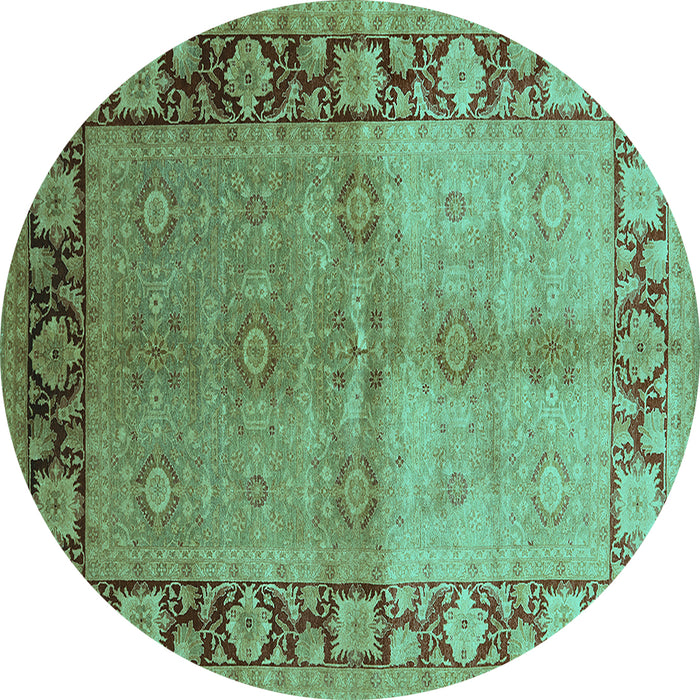 Round Machine Washable Oriental Turquoise Industrial Area Rugs, wshurb3090turq