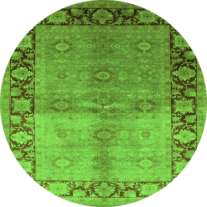 Round Machine Washable Oriental Green Industrial Area Rugs, wshurb3090grn