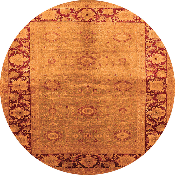 Round Machine Washable Oriental Orange Industrial Area Rugs, wshurb3090org