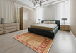 Mid-Century Modern Mahogany Brown Oriental Rug in a Bedroom, urb3090