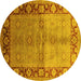 Round Oriental Yellow Industrial Rug, urb3090yw