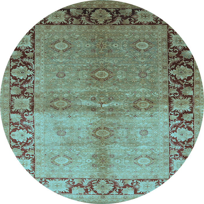 Round Machine Washable Oriental Light Blue Industrial Rug, wshurb3090lblu