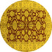 Round Machine Washable Oriental Yellow Industrial Rug, wshurb3091yw