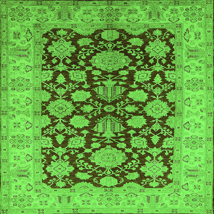 Square Machine Washable Oriental Green Industrial Area Rugs, wshurb3091grn
