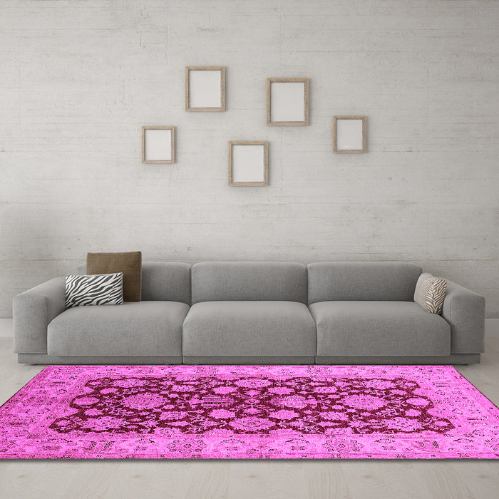 Machine Washable Oriental Pink Industrial Rug in a Living Room, wshurb3091pnk