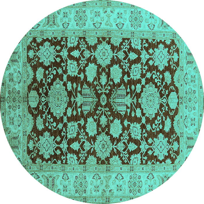 Round Oriental Turquoise Industrial Rug, urb3091turq