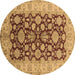 Round Machine Washable Oriental Brown Industrial Rug, wshurb3091brn