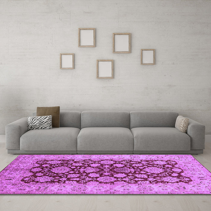 Machine Washable Oriental Purple Industrial Area Rugs in a Living Room, wshurb3091pur