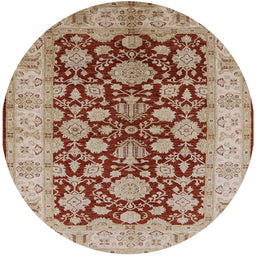 Round Mid-Century Modern Mahogany Brown Oriental Rug, urb3091