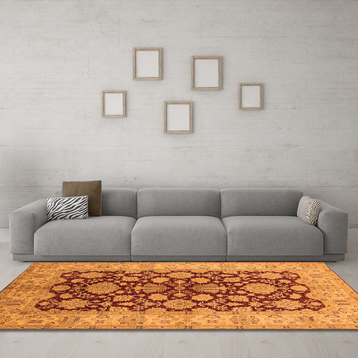 Machine Washable Oriental Orange Industrial Area Rugs in a Living Room, wshurb3091org