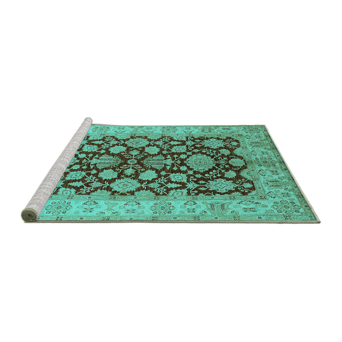 Sideview of Machine Washable Oriental Turquoise Industrial Area Rugs, wshurb3091turq