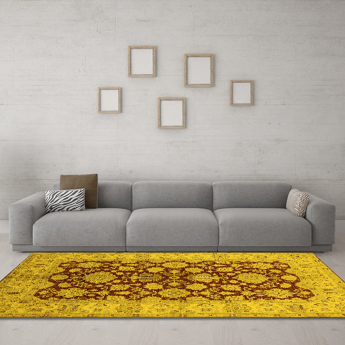 Machine Washable Oriental Yellow Industrial Rug in a Living Room, wshurb3091yw