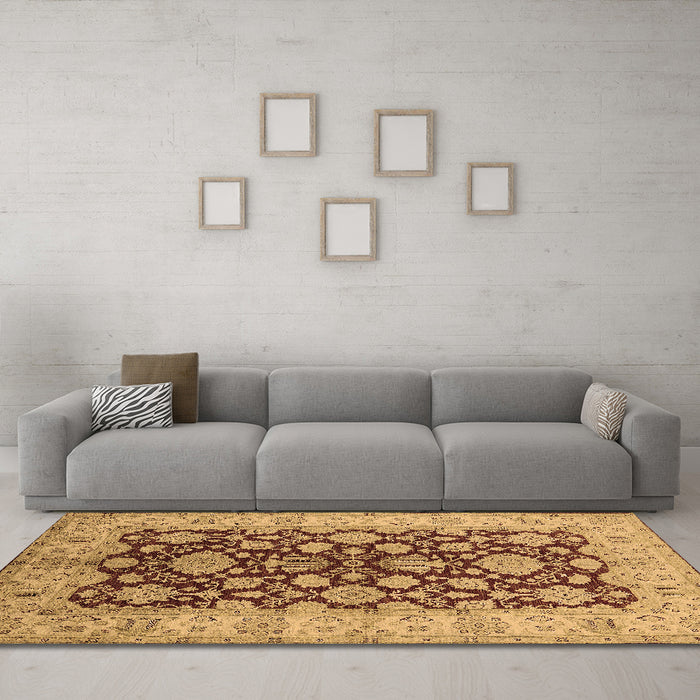 Machine Washable Oriental Brown Industrial Rug in a Living Room,, wshurb3091brn