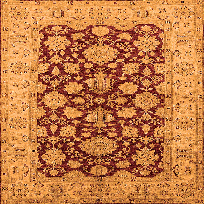 Square Machine Washable Oriental Orange Industrial Area Rugs, wshurb3091org