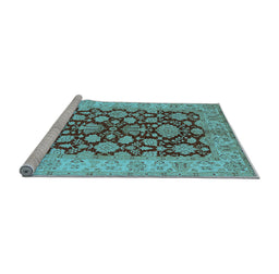 Sideview of Machine Washable Oriental Light Blue Industrial Rug, wshurb3091lblu
