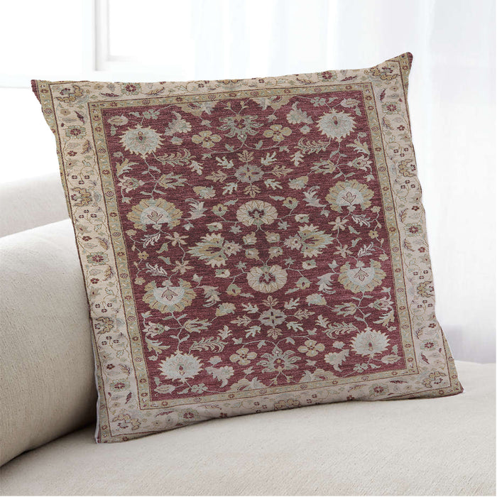 Lifestyle Image of Mid-Century Modern Urban Square Saffron Red Throw Pillow, 18 inch by 18 inch, pwurb3092