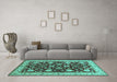 Machine Washable Oriental Turquoise Industrial Area Rugs in a Living Room,, wshurb3092turq