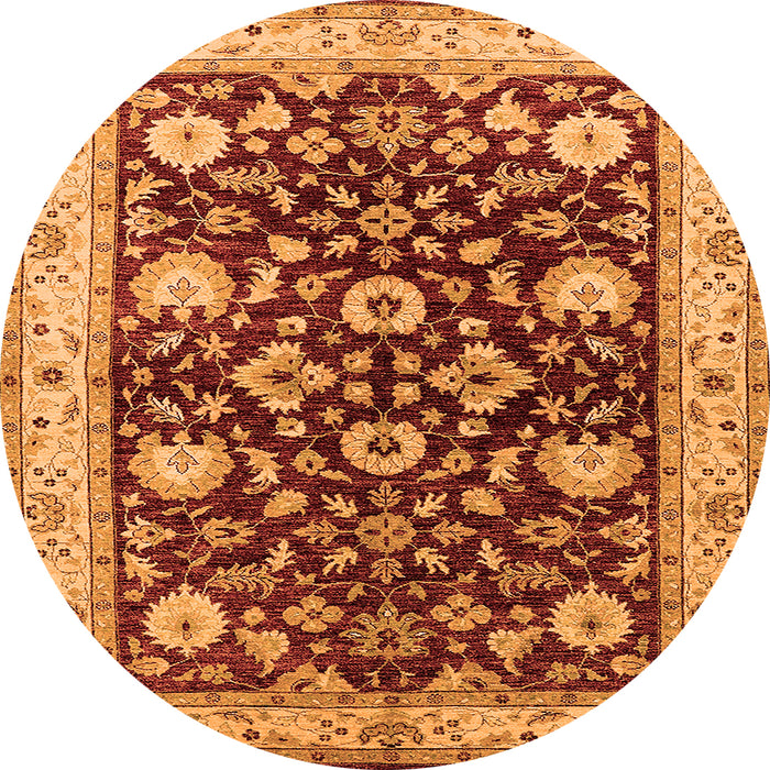 Round Machine Washable Oriental Orange Industrial Area Rugs, wshurb3092org