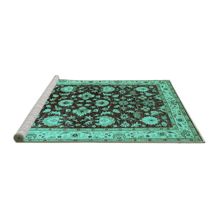 Sideview of Machine Washable Oriental Turquoise Industrial Area Rugs, wshurb3092turq