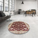 Round Mid-Century Modern Saffron Red Oriental Rug in a Office, urb3092