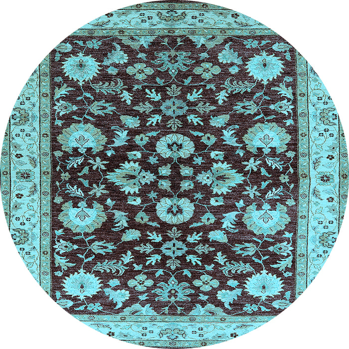 Round Machine Washable Oriental Light Blue Industrial Rug, wshurb3092lblu