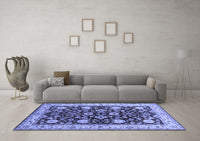 Machine Washable Oriental Blue Industrial Rug, wshurb3092blu