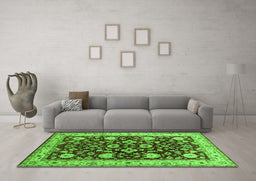 Machine Washable Oriental Green Industrial Area Rugs in a Living Room,, wshurb3092grn