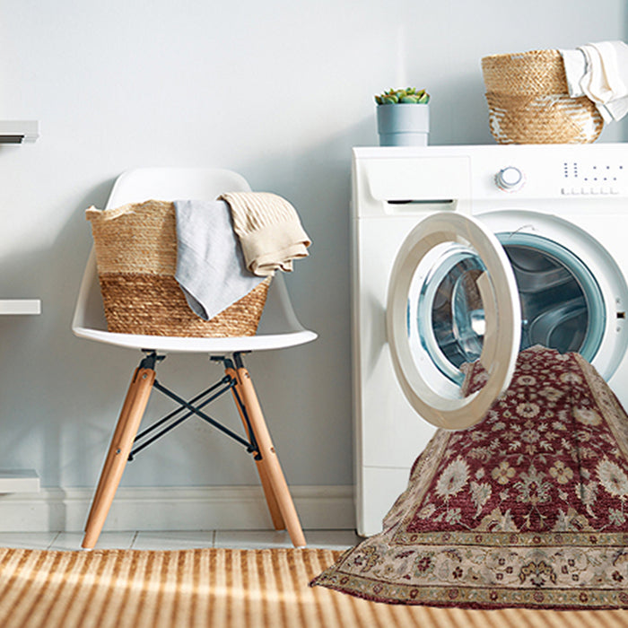 Machine Washable Industrial Modern Saffron Red Rug in a Washing Machine, wshurb3092