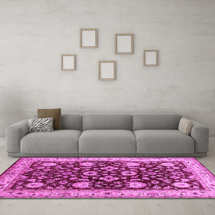 Machine Washable Oriental Pink Industrial Rug in a Living Room, wshurb3092pnk