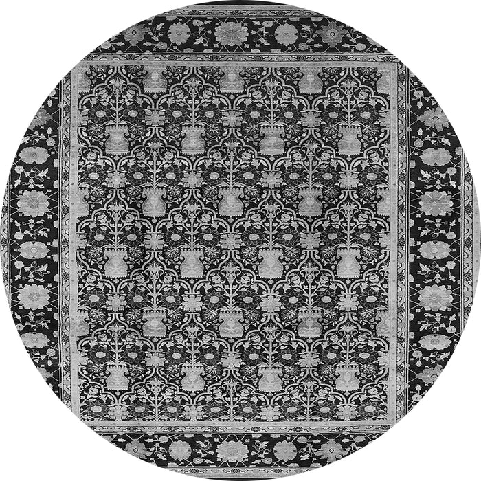 Round Machine Washable Oriental Gray Industrial Rug, wshurb3093gry
