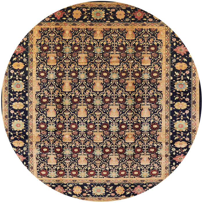 Round Mid-Century Modern Brown Sand Brown Oriental Rug, urb3093