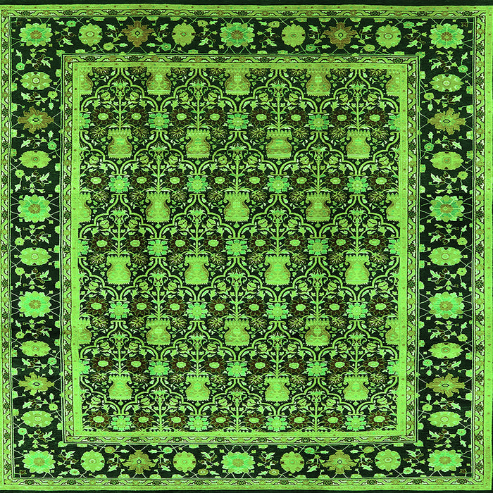 Square Machine Washable Oriental Green Industrial Area Rugs, wshurb3093grn