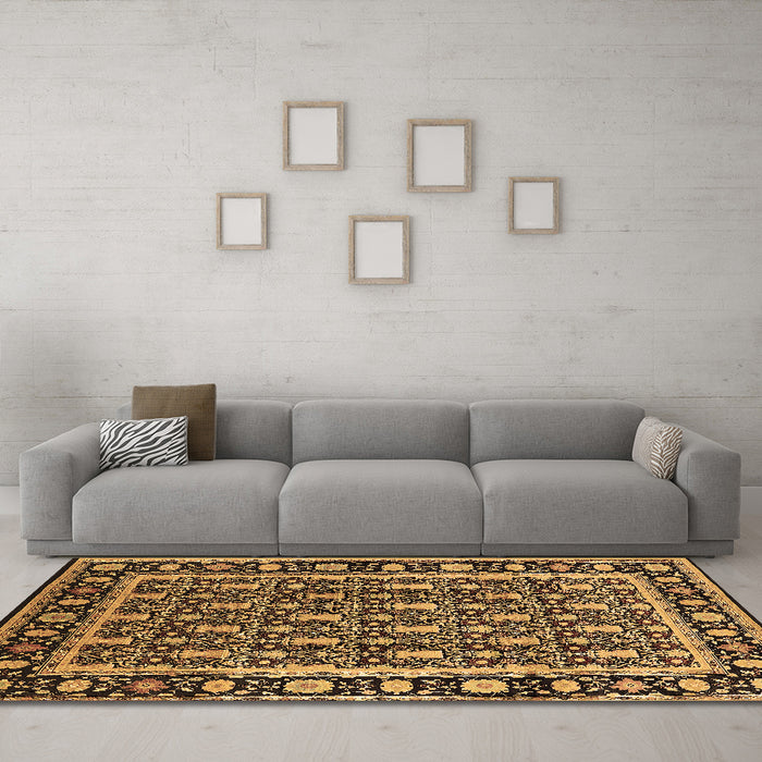 Machine Washable Oriental Brown Industrial Rug in a Living Room,, wshurb3093brn