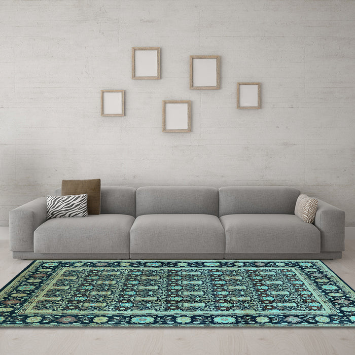 Machine Washable Oriental Light Blue Industrial Rug in a Living Room, wshurb3093lblu