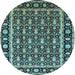 Round Machine Washable Oriental Light Blue Industrial Rug, wshurb3093lblu