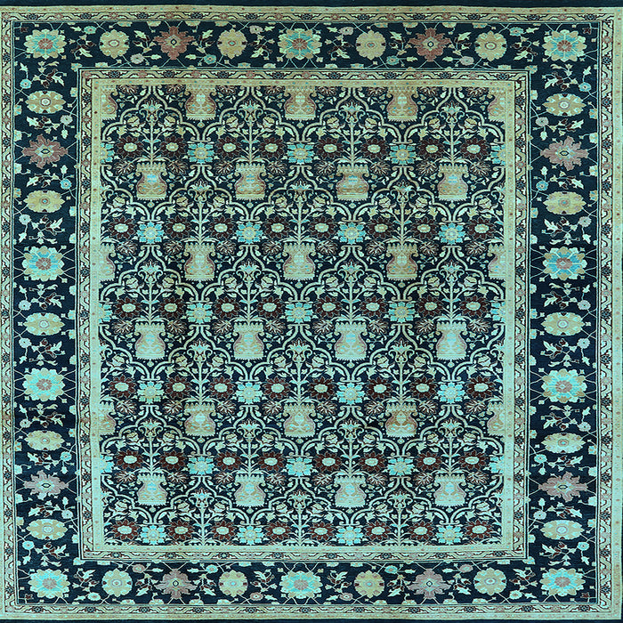 Square Machine Washable Oriental Light Blue Industrial Rug, wshurb3093lblu